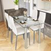 Modern 5-Piece Dining Set with Glass Top Table and 4 White PVC Leather Chairs