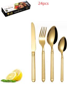 Roman Pillar Stainless Steel Thick Handle Knife Fork Spoon Set (Option: Gold 24pcs set)