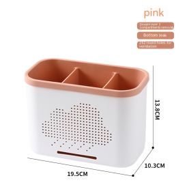 Chopsticks Box Multi-functional Household Draining Storage Kitchen Rack (Option: 3 Grid Pink)