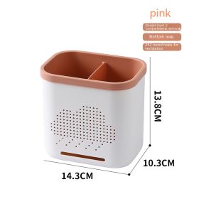 Chopsticks Box Multi-functional Household Draining Storage Kitchen Rack (Option: 2 Grid Pink)