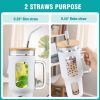 Glass Tumbler With Lid And Straw, 46 Oz Iced Coffee Cup With Handle, Glass Water Bottles With Silicone Sleeve, Glass Cup With Straws