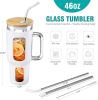 Glass Tumbler With Lid And Straw, 46 Oz Iced Coffee Cup With Handle, Glass Water Bottles With Silicone Sleeve, Glass Cup With Straws